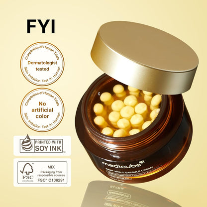 Jar of cream with capsules on a beige background, featuring &