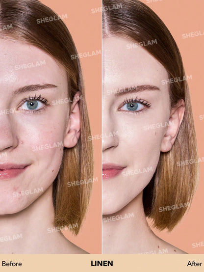 Before and after results using SHEGLAM Complexion Pro matte foundation